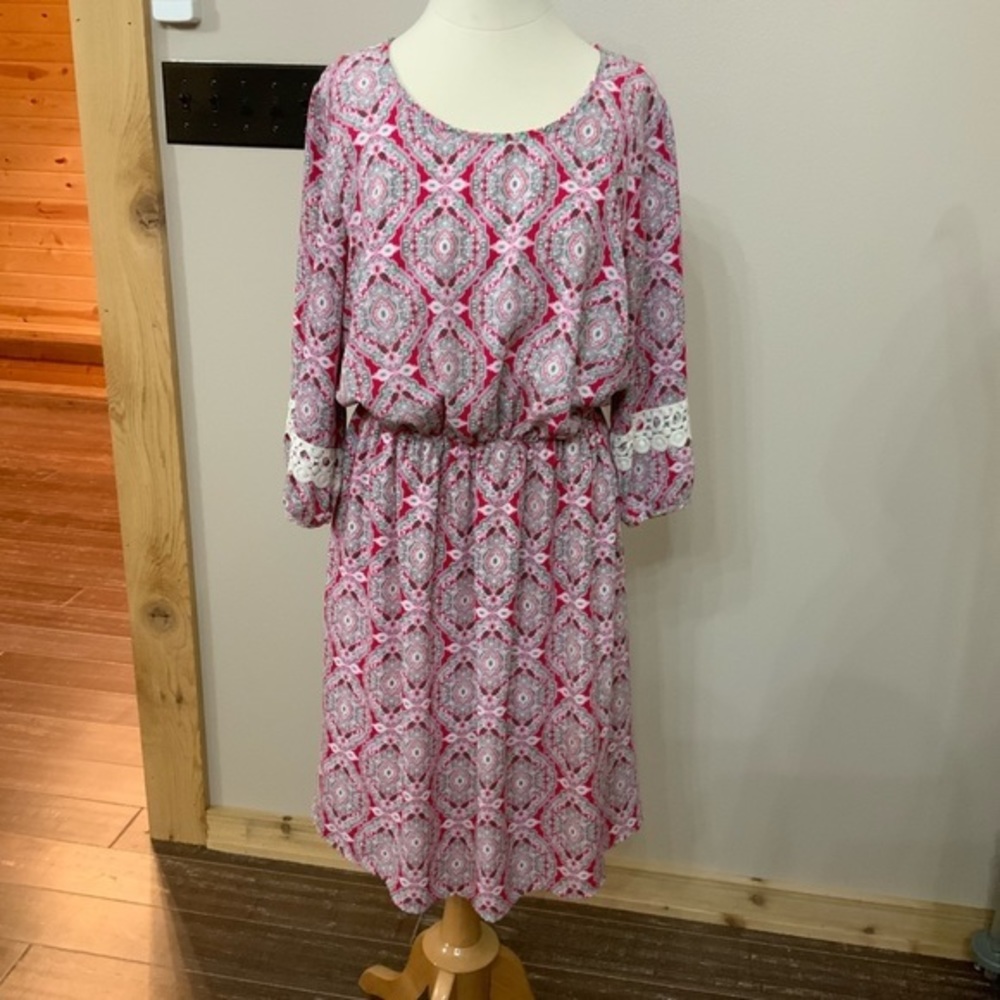 Peach Love California Lace trim Dress Size 1X EUC